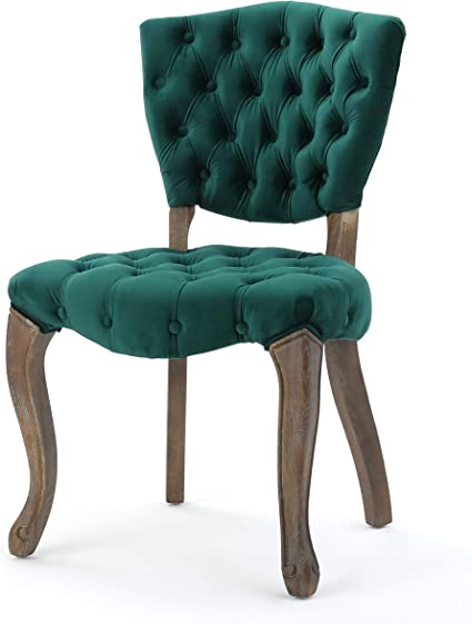 Photo 1 of Christopher Knight Home Bates Tufted Velvet Fabric Dining Chairs,, Dark Green SINGLE CHAIR 
