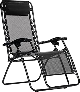 Photo 1 of Amazon Basics Outdoor Textilene Adjustable Zero Gravity Folding Reclining Lounge Chair with Pillow, Black