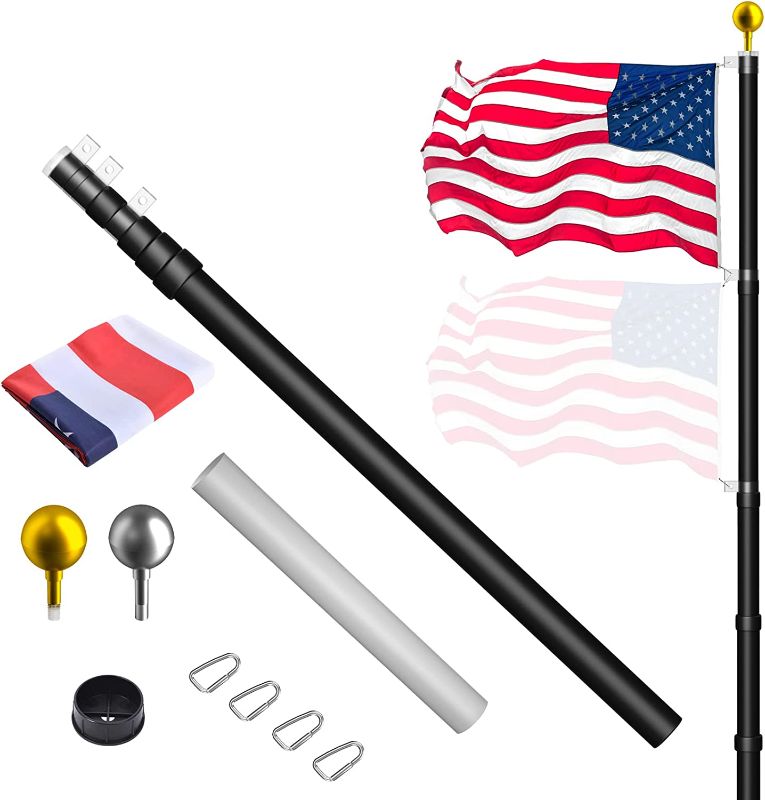 Photo 1 of Wphold 25FT Telescopic Flag Pole Kit, Extra Thick Aluminum Outdoor Flagpole, Black Heavy Duty Flag Poles with 3x5 American Flag, Flags and Poles for Yard, Residential or Commercial
