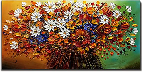 Photo 1 of Yotree Paintings, 24x48 Inch Paintings Brilliant flowers Oil Hand Painting Painting 3D Hand-Painted On Canvas Abstract Artwork Art Wood Inside Framed Hanging Wall Decoration Abstract Painting
