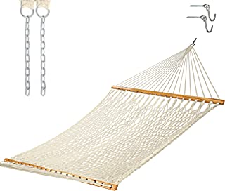 Photo 1 of Castaway Living 13 ft. Double Traditional Hand Woven Cotton Rope Hammock with Free Extension Chains & Tree Hooks, Designed in The USA, Accommodates Two People with a Weight Capacity of 450 lbs.
