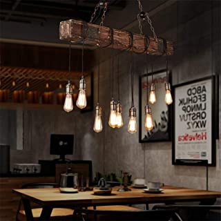 Photo 1 of 10-Lights Chandelier Wooden Retro Rustic Pendant Light - Industrial Suspension Light line can be Adjusted Freely - Distressed Wood Chandelier for Dining Table Vintage Kitchen, Bar, Island, Billiard. Missing Hardware, Minor Use
