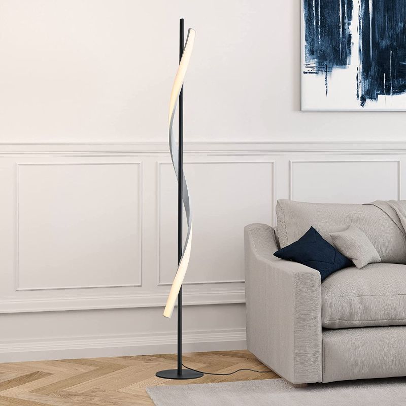 Photo 1 of LITEPEER Modern Floor Lamp - 51 Inch LED Tall Lamps for Living Room, Top Touch Control Helix Design, Dimmable, Bedrooms, Reading Room, Offices, Sofa, Stylish Bright Spiral Lighting, 24W (Black)