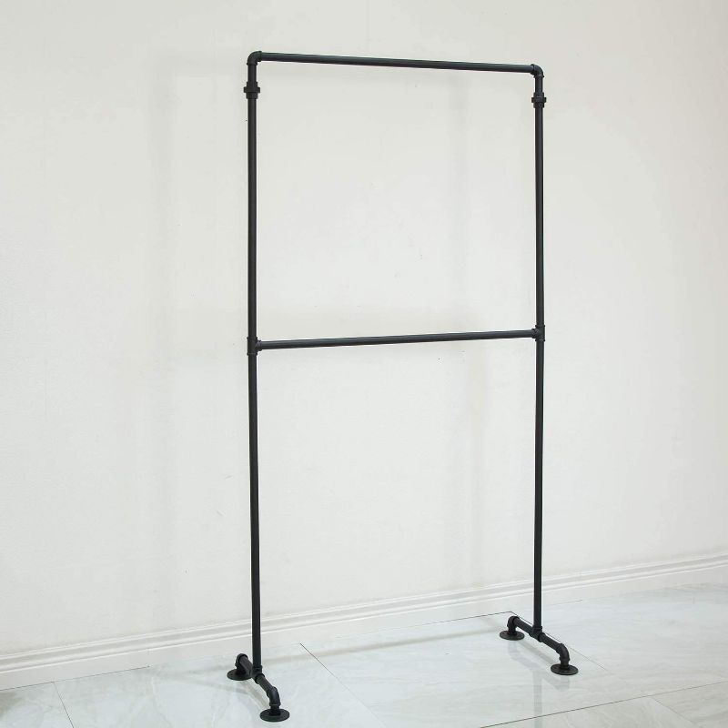 Photo 1 of Industrial Pipe Clothing Rack 2-Tier Commercial Garment Rack Standing Display Shelves Closet Organizer 74.8 inch Black
