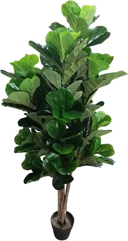Photo 1 of AMERIQUE Gorgeous & Dense 5' Fiddle Leaf Fig Tree Artificial Silk Plant with UV Protection, with Nursery Plastic Pot, Feel Real Technology, Super Quality, Green

