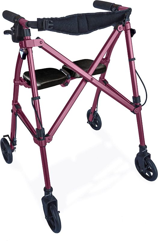 Photo 1 of Able Life Space Saver Rollator, Lightweight Folding Mobility Rolling Walker for Seniors and Adults, 6-inch Wheels, Locking Brakes, and Padded Seat with Backrest, Regal Rose
