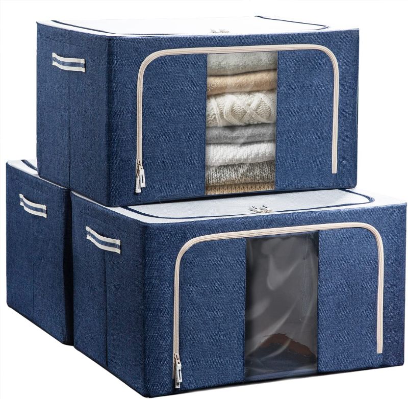 Photo 1 of CHAROCOUT Large Storage Box Navy Blue 3-Pack
