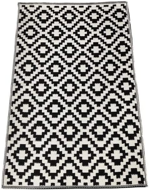 Photo 1 of Black and White Reversible Indoor/Outdoor Rug That's UV and Stain Resistant. Ideal Outdoor Carpet and Patio Rug at 6 ft x 3.9 ft (180 cm x 120 cm). Looks Great in Gardens, Decks and on Balconies.
