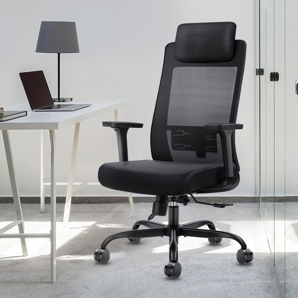 Photo 1 of DAVEJONES Ergonomic Office Chair - Black High Back Desk Chairs with Large Adjustable Headrest, 3D Adjustable Arms Soft Foam Cushion
