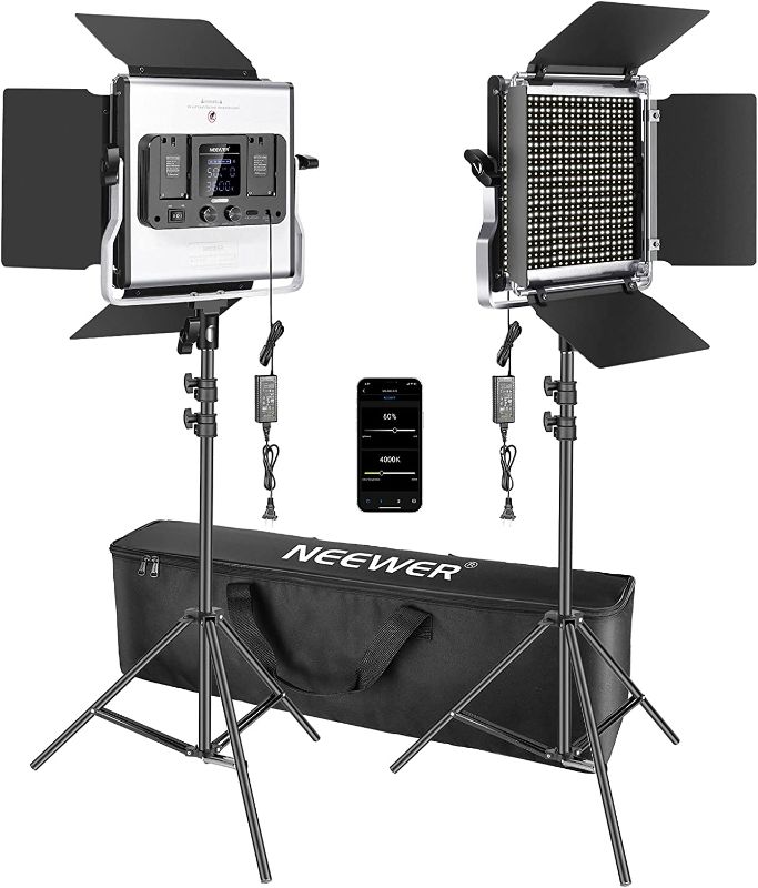 Photo 1 of Neewer 2 Packs 660 LED Video Light with APP Control, Photography Video Lighting Kit with Light Stands, Dimmable 45W Bi-Color 3200K-5600K CRI 97+ with Diffuser/Barndoor/Bag for Studio YouTube Shooting
