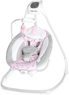 Photo 1 of Ingenuity SimpleComfort Lightweight Multi-Direction Compact Baby Swing - 6 Speeds, Nature Sounds & Vibrations - Cassidy (Pink). Moderate Use, Scratches and Scuffs on Plastic and Metal, Box Packaging Damaged, Missing Toy Accessories.
