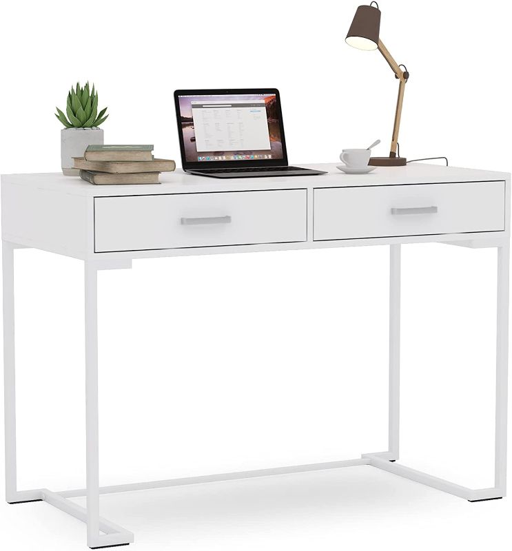 Photo 1 of Computer Desk with Drawers, Writing Desk White Desk Study Desk, Simple and Modern White Desk (Pure White)
