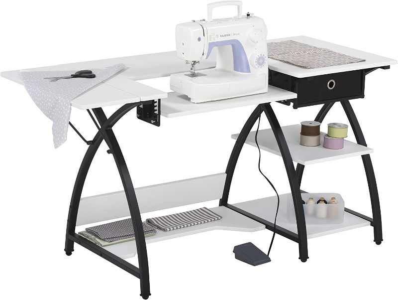 Photo 1 of Sew Ready Comet Sewing Desk Multipurpose/Sewing Table Craft Table Sturdy Computer Desk with Drawer, 13333, Black/White
