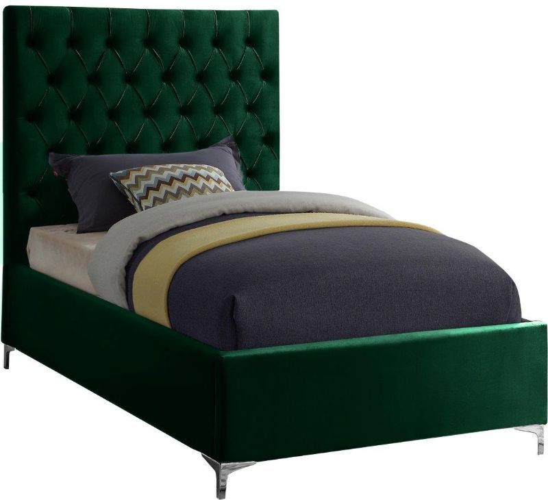 Photo 1 of Cruz Green Velvet Twin Bed CruzGreen-T --- SIDERAILS ONLY -- NO HEADBOARD 
