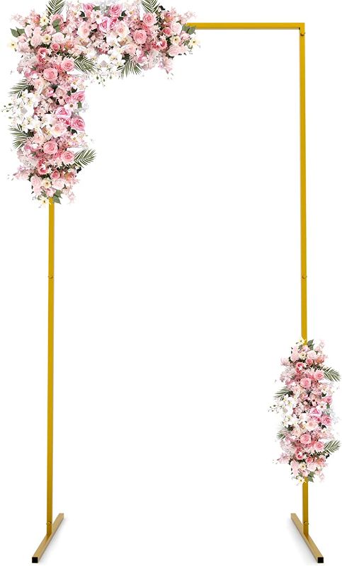 Photo 1 of 3.3 FT Gold Metal Wedding Arches for Ceremony Rectangular Balloon Arch Stand Kit Garden Floral Arch Frame Photo Booth Background for Anniversary Birthday Party Bridal Shower Decoration Home Decor A
