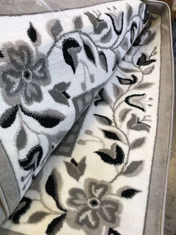 Photo 1 of 88 INCH WIDE WHITE,BLACK AND GREY FLORAL CARPET