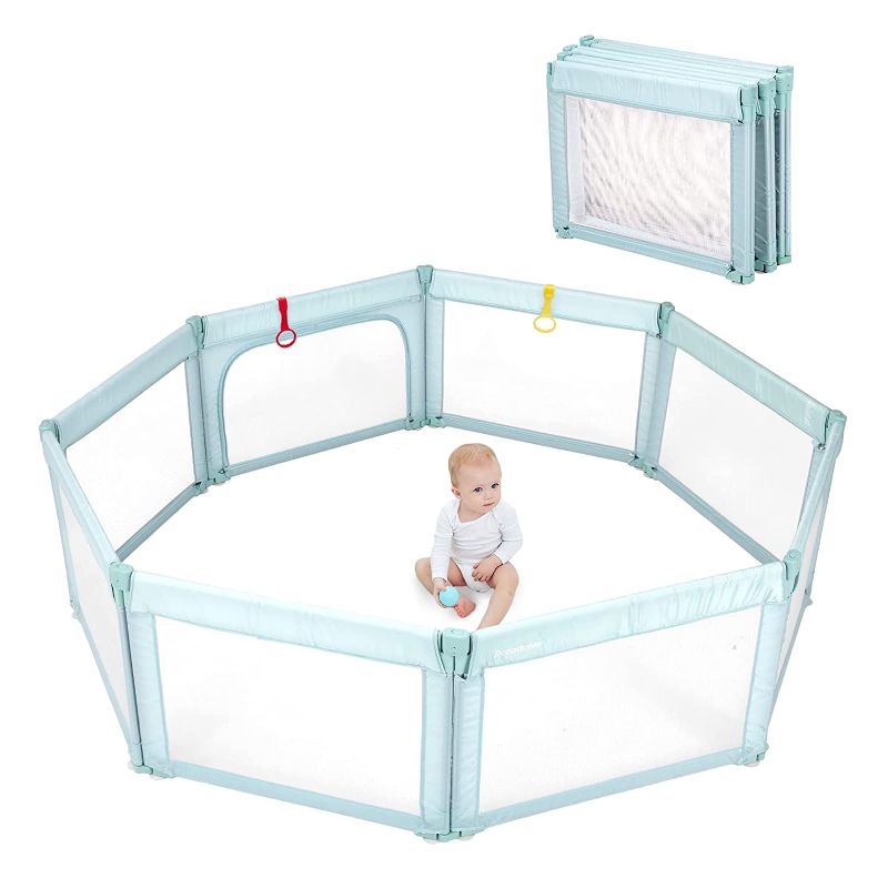 Photo 1 of Baby Playpen, Extra Large Play Center Yards Play Pens for Babies, Foldable Gate Playpen Infants Baby Fence Play Yard Safety Kids Playpen(Light Green)
