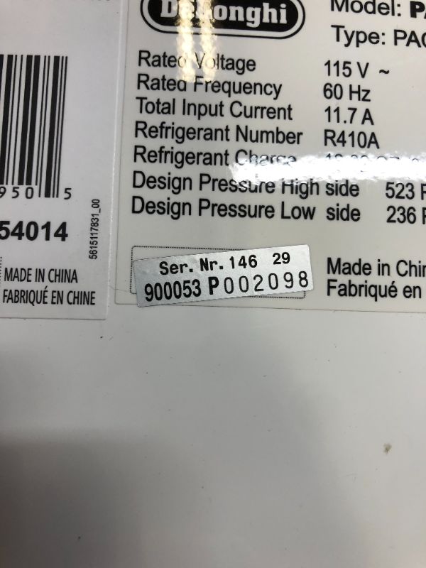 Photo 7 of De'Longhi 14000 BTU Portable Air Conditioner, Dehumidifier & Fan + Cool Surround Remote w/Built-in Temperature Control Sensor & Quiet Mode, 700 sq ft, XLarge Room, Pinguino 8600 BTU (DOE), White
