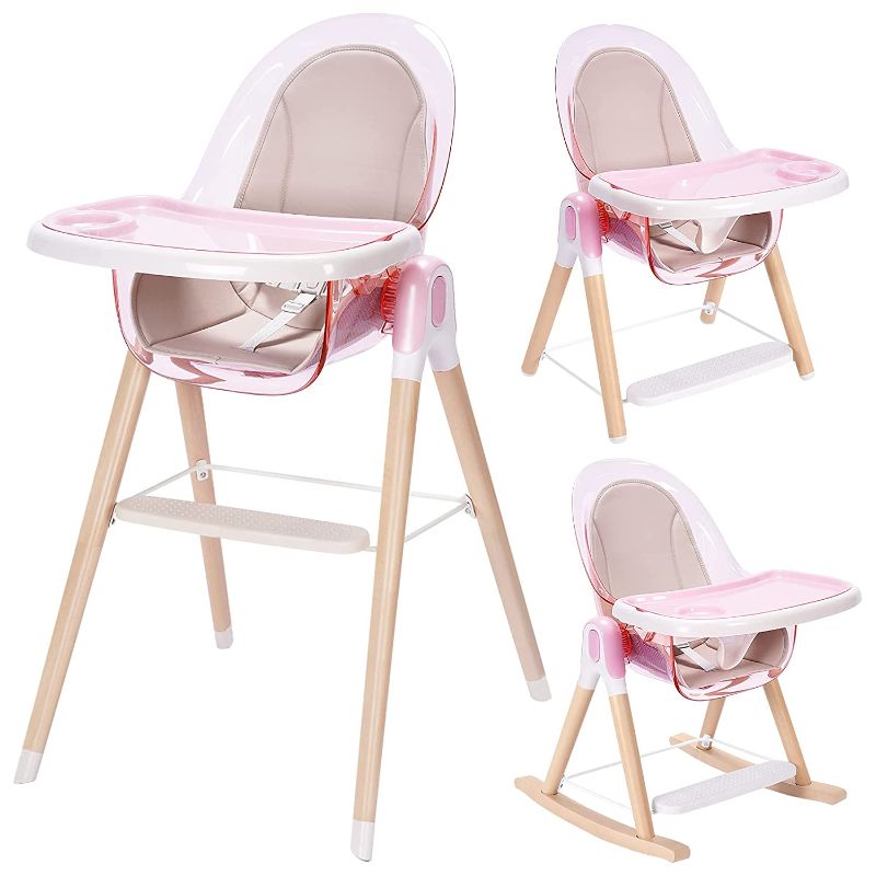 Photo 1 of Baby High Chair with Double Removable Tray for Baby/Infants/Toddlers, 4-in-1 Wooden High Chair/Booster/Chair | Grows with Your Child | Adjustable Legs | Modern Design | Easy to Assemble
