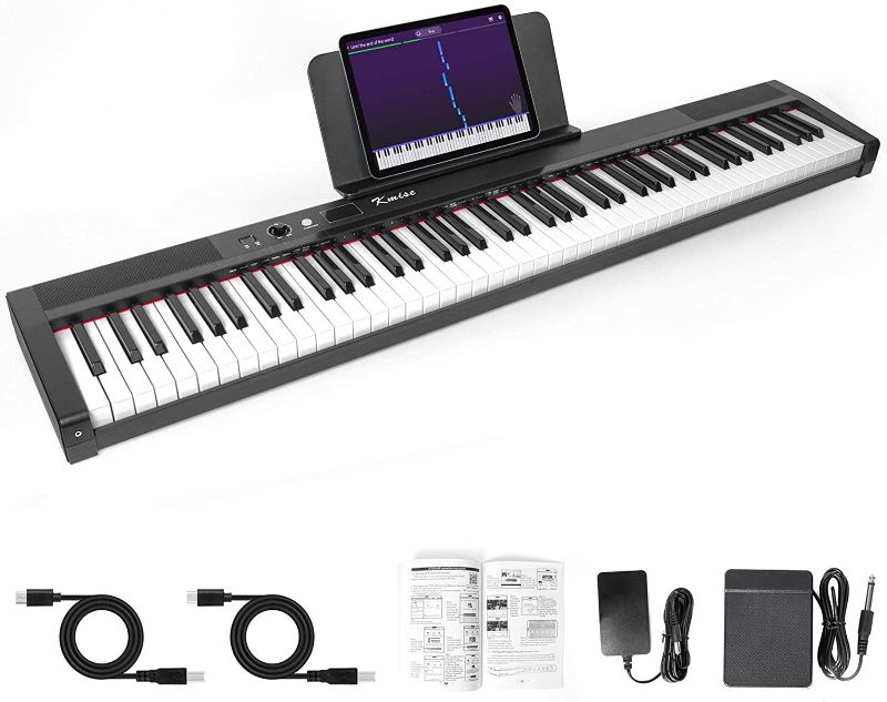 Photo 1 of Kmise Digital Piano 88 Key Full Size Semi Weighted Electronic Keyboard with Music Stand,Power Supply,Sustain Pedal,Bluetooth,MIDI,for Beginner Professional at Home/Stage
