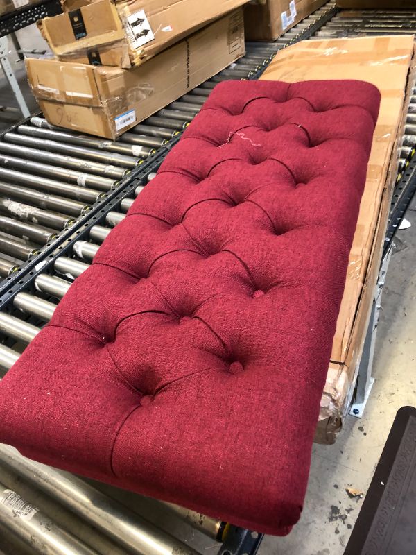 Photo 2 of Christopher Knight Home Scarlett Tufted Fabric Ottoman Bench, Deep Red
