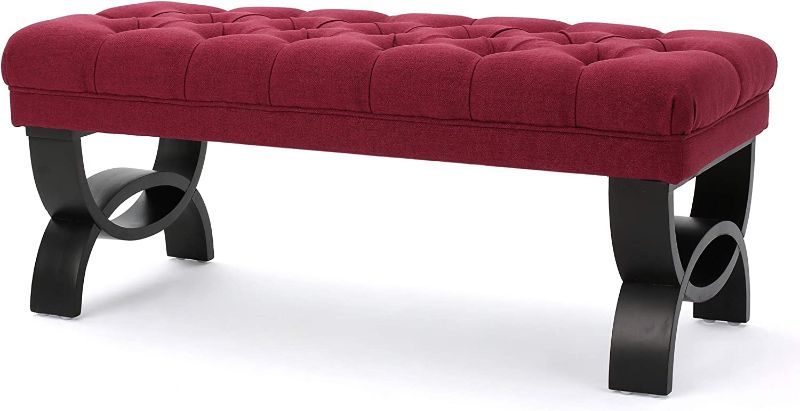 Photo 1 of Christopher Knight Home Scarlett Tufted Fabric Ottoman Bench, Deep Red
