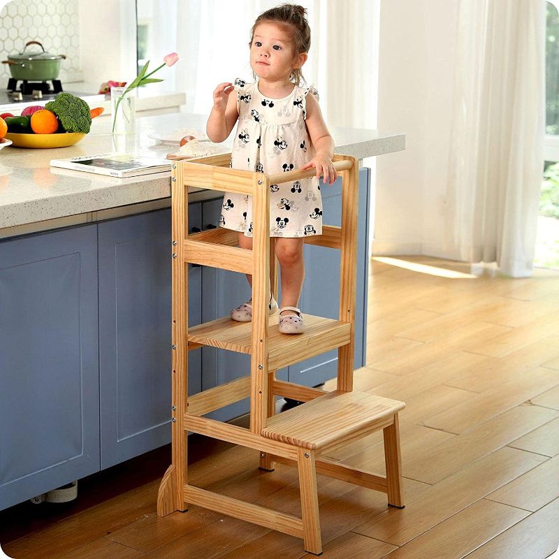 Photo 1 of Adjustable Height Kitchen Step Stool for Toddlers, Kids Montessori Learning Stool, Baby Standing Tower for Counter, Children Standing Helper (Natural)
