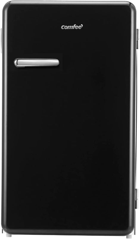 Photo 1 of COMFEE 3.3 Cubic Feet Solo Series Retro Refrigerator Sleek Appearance HIPS Interior, Energy Saving, Adjustable Legs, Temperature Thermostat Dial, Removable Shelf [Black]
