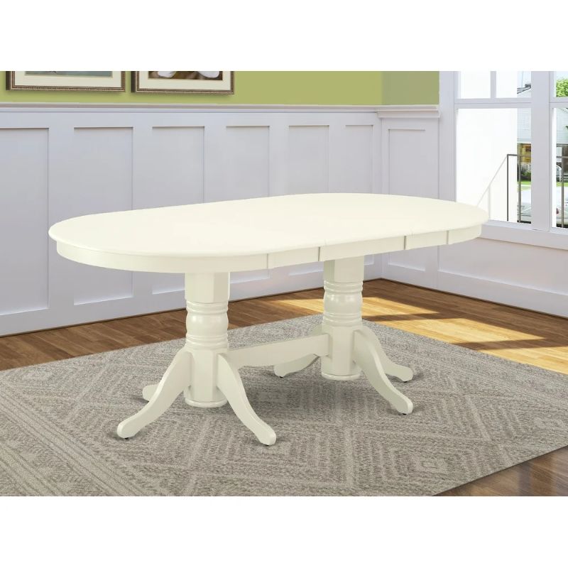 Photo 1 of Vancouver Double Pedestal Dining Table with 17" Butterfly Leaf in Linen White (off white) Finish