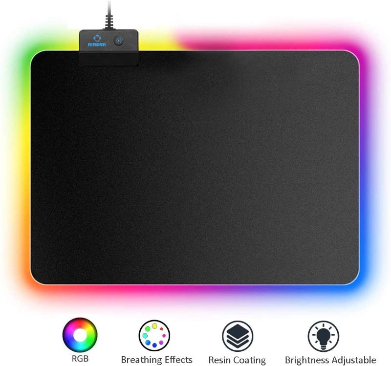 Photo 1 of RGB Gaming Mouse Pad | 7 LED Color | 14 Lighting Mode | Rainbow Effects | Non-Slip & Water-Resistance Cloth Surface | Table mat | Luminous Mousepad/AIRNEA Keyboard Mouse Mat for PC/Laptop/Gamer
