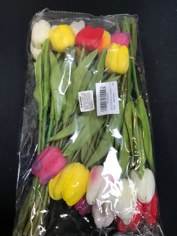 Photo 2 of 28 Pcs Multicolor Tulips Artificial Flowers Faux Tulip Stems Real Feel PU Tulips for Easter Spring Wreath Wedding Bouquet Centerpiece Floral Arrangement Cemetery Table Décor 14" Tall
