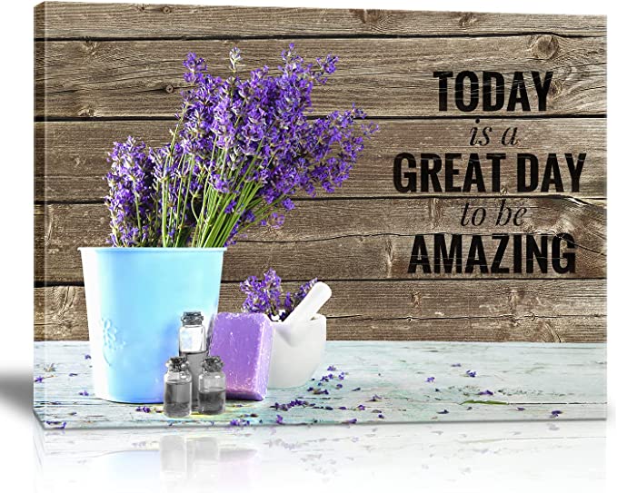 Photo 1 of Bathroom Decor Purple Wall Decor Inspirational Quotes Modern Lavender for Bathroom Decor Prints Bathroom Decorations Canvas Wall Art Flowers on Vintage Wood Background Artwork for Home Blue Vase
