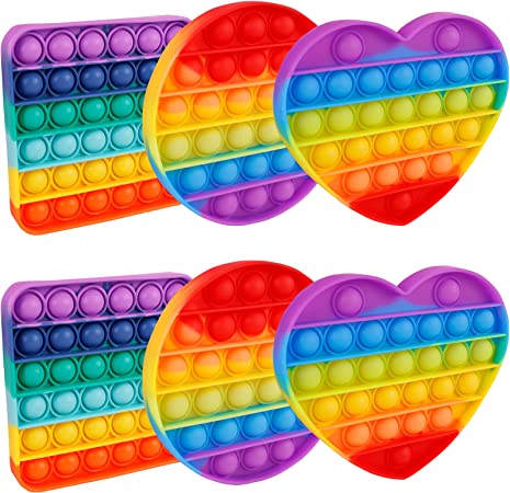 Photo 1 of Genovega 6 Packs Toy for Kids Adult,Press Bubble Sensory Stress Relief Satisfying Game Toy Package Set Rainbow Square Circle Round Heart
