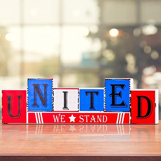 Photo 1 of 4th of July Patriotic Decorations Wooden Sign, Independence Day Decorations United We Stand Theme Farmhouse Tiered Tray Decor, Patriotic Wooden Table Decor for Memorial Day Desk Home Office Table… --- 3 PIECE 
