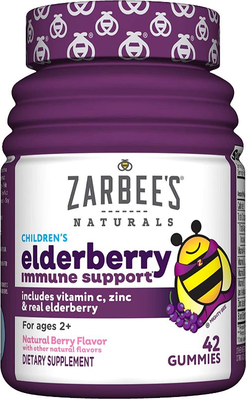 Photo 1 of Zarbee's Elderberry Gummies For Kids With Vitamin C, Zinc & Elderberry, Daily Childrens Immune Support Vitamins Gummy For Children Ages 2 And Up, Natural Berry Flavor, 42 Count
