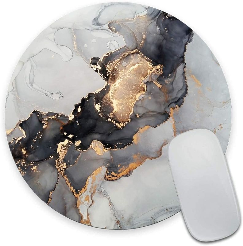 Photo 1 of Black White Gold Marble Round Mouse Pad,Beautiful Mouse Mat, Cute Mouse Pad with Design, Non-Slip Rubber Base Mousepad, Waterproof Office Mouse Pad, Small Size 7.9 x 0.12 Inch
