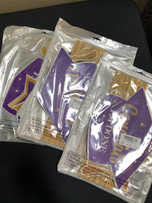 Photo 2 of 3 pack Purple and Gold Graduation Decorations Set of 24 Class of 2022 Table Decor Congrats Grad Party Centerpiece Sticks Table Toppers Graduation Party Supplies
