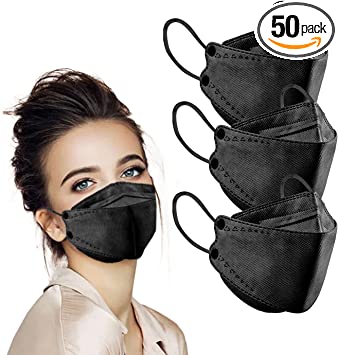 Photo 1 of 50PCS KF94 Mask Black, 3D Fish Type Masks for Adult, Protective Face Shield Mask 4 Layer with Adjustable Nose Clip Men Women 10 PCK
