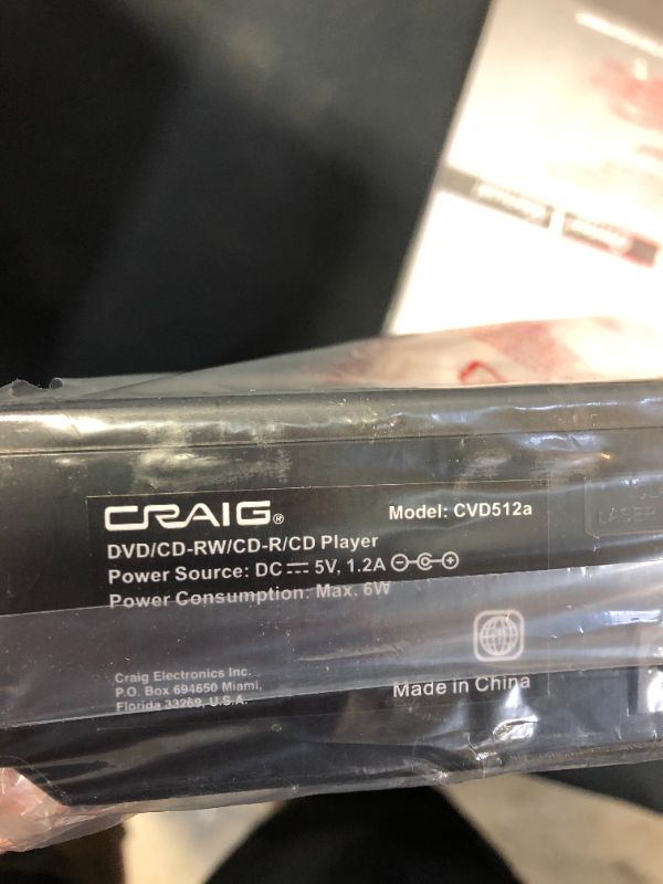 Photo 3 of Craig CVD401A Compact HDMI DVD Player with Remote in Black | Compatible with DVD-R/DVD-RW/JPEG/CD-R/CD-R/CD | Progressive Scan | Up-Convert to 1080p | (BOX IS DAMAGED)
