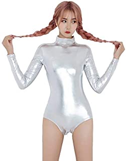 Photo 1 of (STOCK PHOTO MAY VARY FROM ACTUAL ITEM) SPEERISE ADULT SHINY METALLIC SPANDEX MOCK TURTLENECK DANCE ONE PIECE LEOTARD  SIZE XL