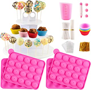 Photo 1 of Cake Pop Maker Kit with 2 Silicone Mold Sets with 3 Tier Cake Stand, Chocolate Candy Melts Pot, Silicone Cupcake Molds, Paper Lollipop Sticks, Decorating Pen with 4 Piping Tips, Bag and Twist Ties (BOX IS DAMAGED)
