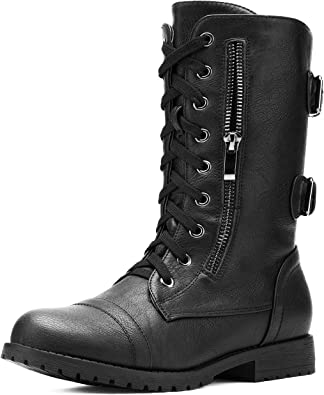 Photo 1 of DREAM PAIRS WOMENS ANKLE BOOTIE WINTER LACE UP MID CALF MILITARY COMBAT BOOTS SIZE 6