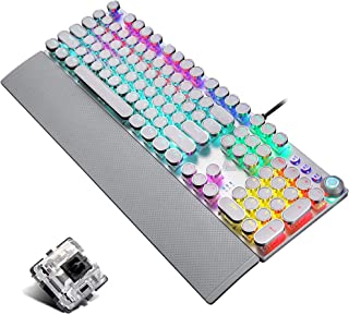 Photo 1 of Retro Steampunk Mechanical Gaming Keyboard, Metal Panel, Black Switches, LED Backlit,USB Wired,Hand Rest,Typewriter-Style Round Keycaps,for Game and Office,for Computer Laptop Desktop PC(2088-White)
