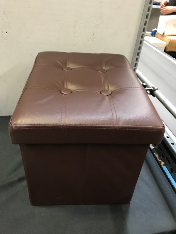 Photo 2 of AOLIDAZ Storage Ottoman, Small Foldable Footrest Stool, Storage Seat for Bedroom Livingroom and Dorm, 17 Inch, Faux Leather Brown
