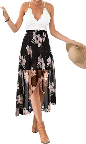 Photo 1 of Blooming Jelly Women's Deep V Neck Sleeveless Summer Asymmetrical Floral Maxi Dress
