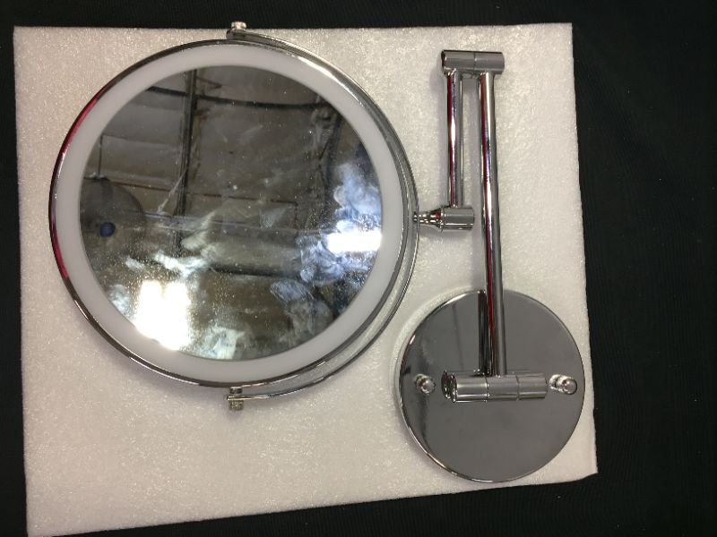 Photo 1 of Rechargeable Wall Mounted Lighted Makeup Mirror Chrome, 8 Inch Double-Sided LED Vanity Mirror 1X/10X Magnification,3 Color Lights Touch Screen Dimmable 360°Swivel 13 Inch Extendable Bathroom Mirror
