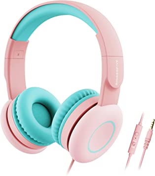 Photo 1 of BIGGERFIVE Kids Headphones, Wired Headphones for Kids Girls, 85/94dB Safe Volume Limited, Microphone, Foldable, 3.5mm Jack Stereo Children Teens Headphones for School/Travel/iPad/Tablet, Pink
