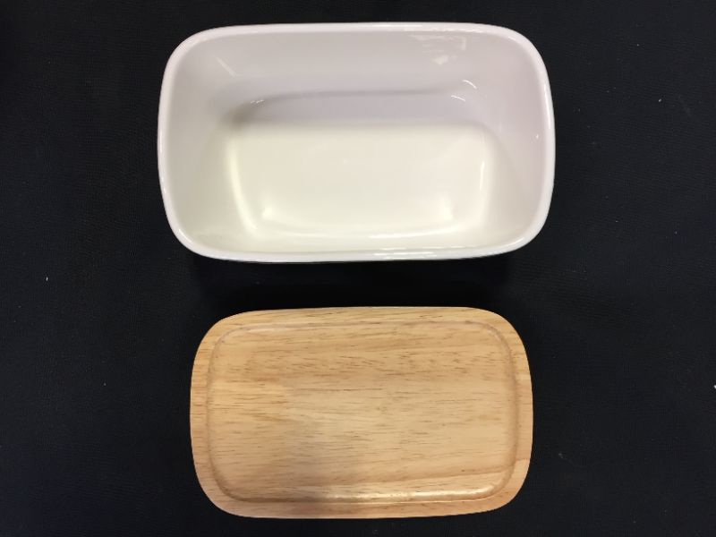 Photo 2 of 6.5" BLACK CERAMIC BUTTER CONTAINER WITH BAMBOO LID