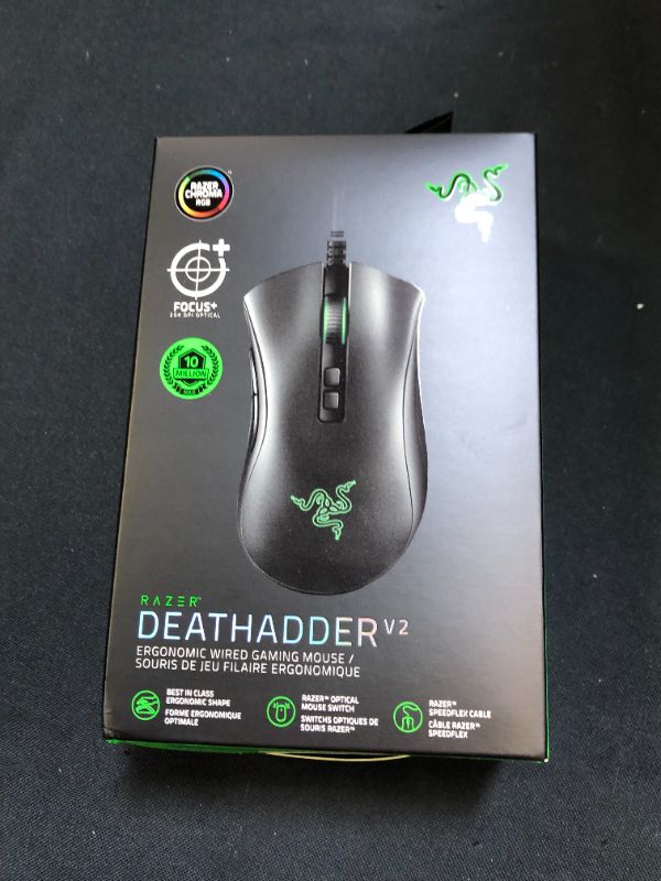 Photo 2 of Razer DeathAdder V2 Gaming Mouse: 20K DPI Optical Sensor - Fastest Gaming Mouse Switch - Chroma RGB Lighting - 8 Programmable Buttons - Rubberized Side Grips - Classic Black
