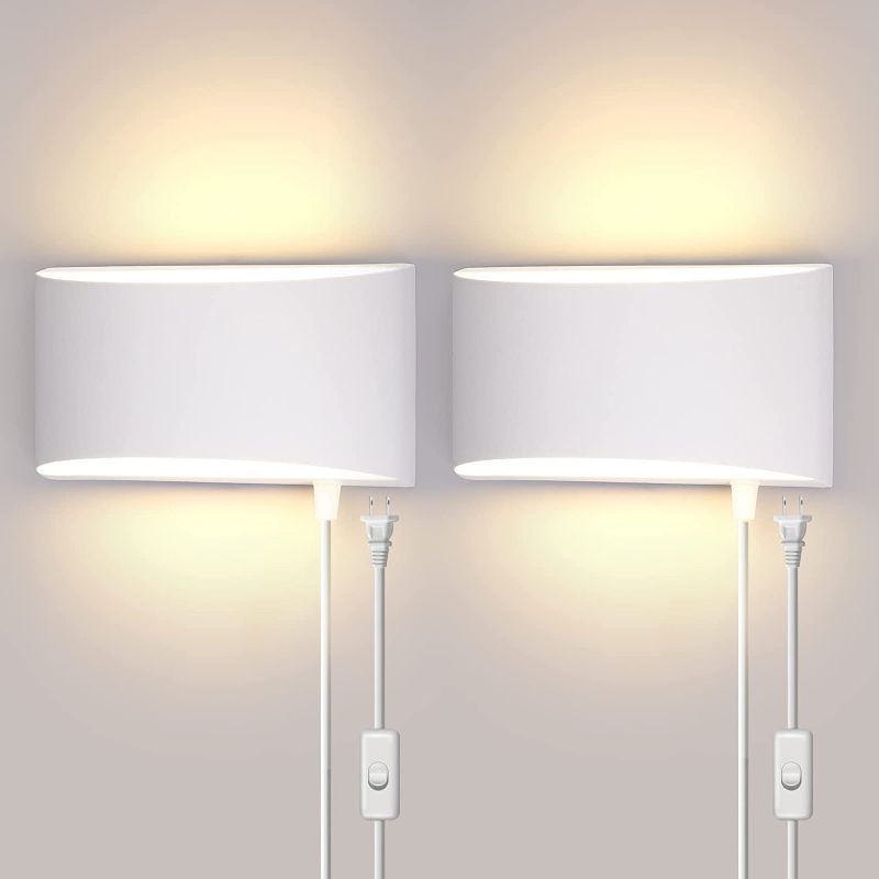 Photo 1 of Wall Sconces Plug in, Modern Wall Light Set of 2, Wall Light Fixtures, 12W 3000K Warm White, Wall Lamps for Bedroom,Living Room Hallway with 6FT Plug in Cord and On/Off Switch
